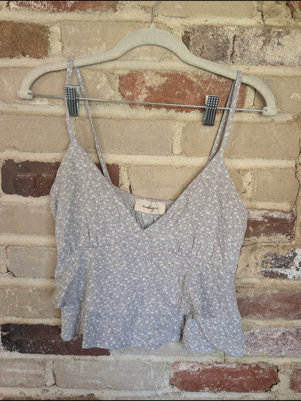 Audrey 3+1 Light Gray Floral Ruffle Cami with Adjustable Straps